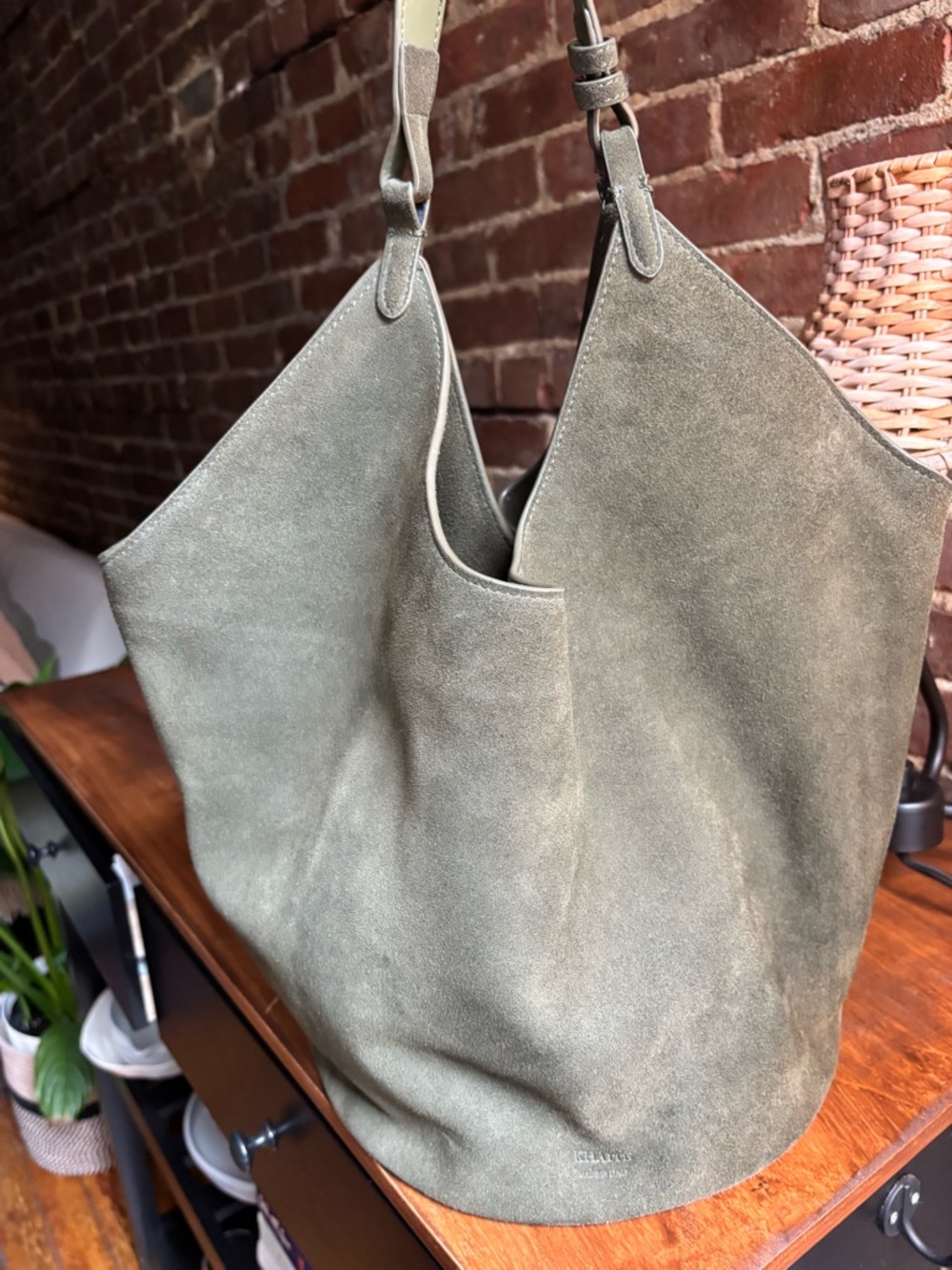 Khaite medium lotus bag - green suede - Picture 3 of 7